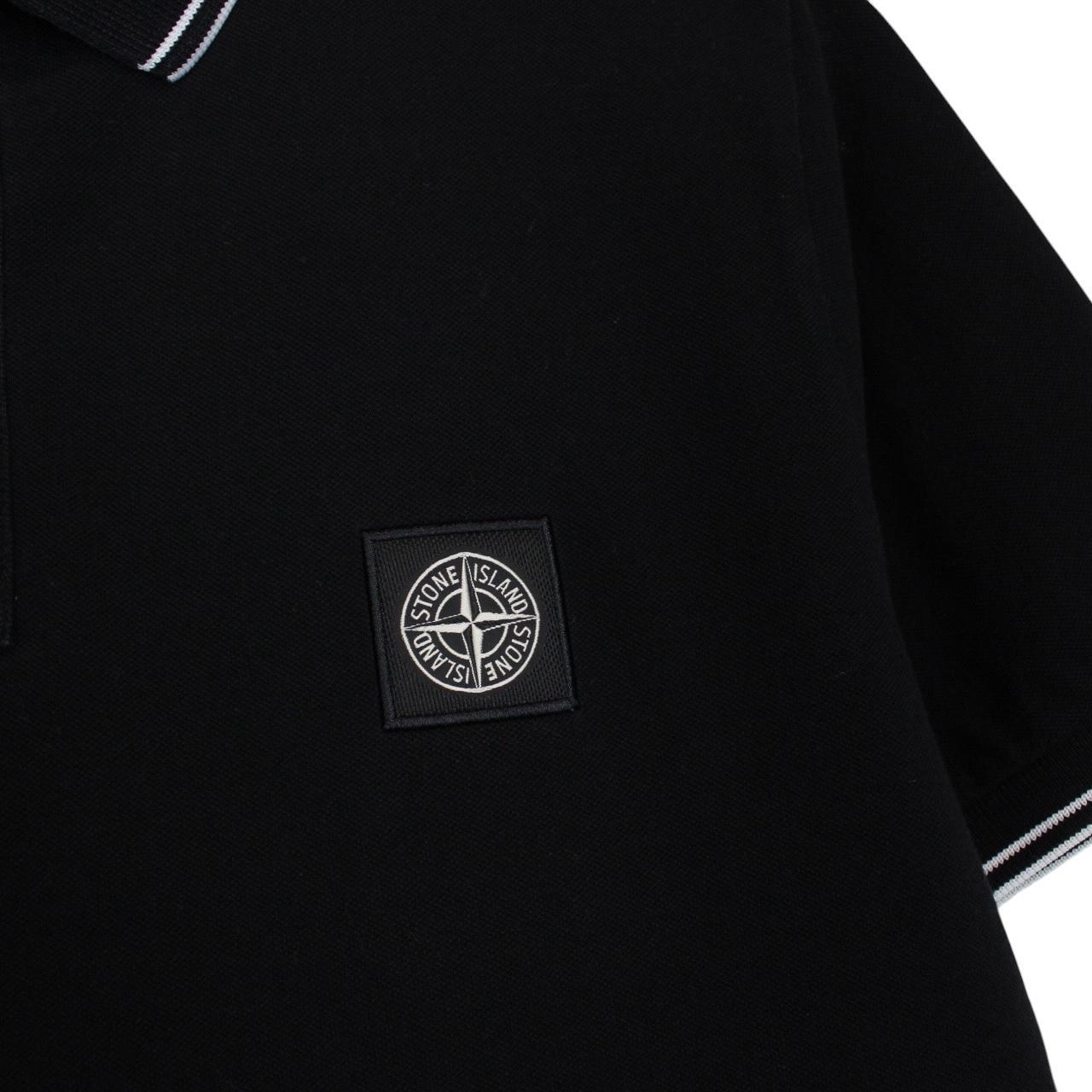 Stone Island AW 2020 Black Short Sleeve Compass Cotton Polo Shirt