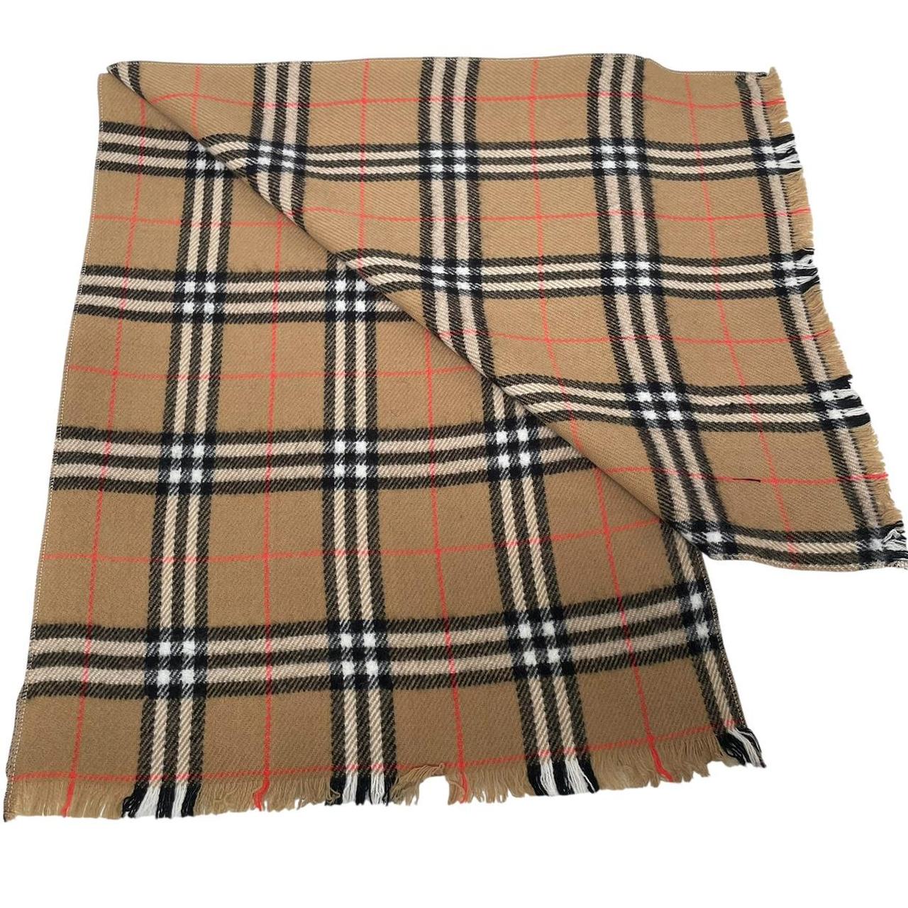 Vintage 90s Burberry Tan Brown Nova Check Lambswool Scarf