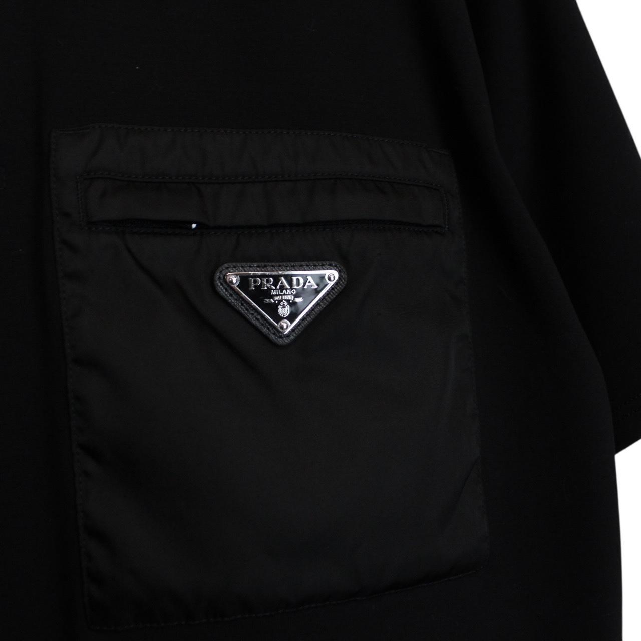 Prada Black Short Sleeve Cotton Badge Re-Nylon Pocket Polo Shirt