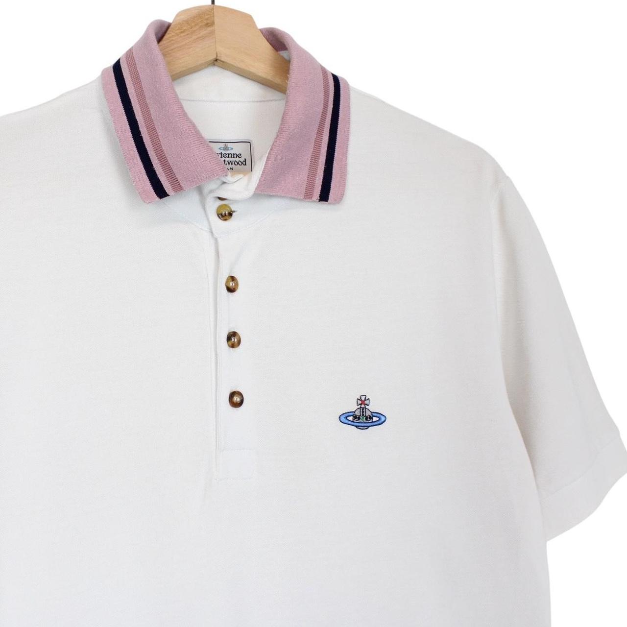 Vivienne Westwood White Striped Collar Short Sleeve Orb Polo Shirt