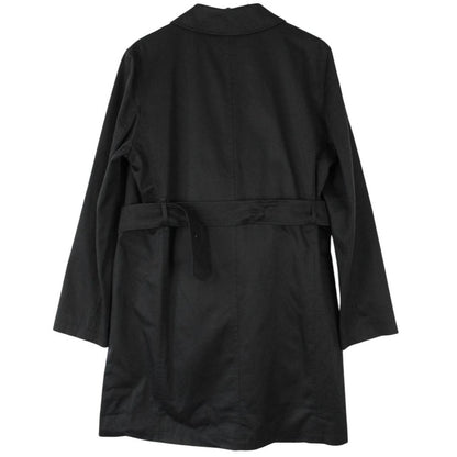 Burberry black trench coat with Nova Check pattern and belted waist in cotton.