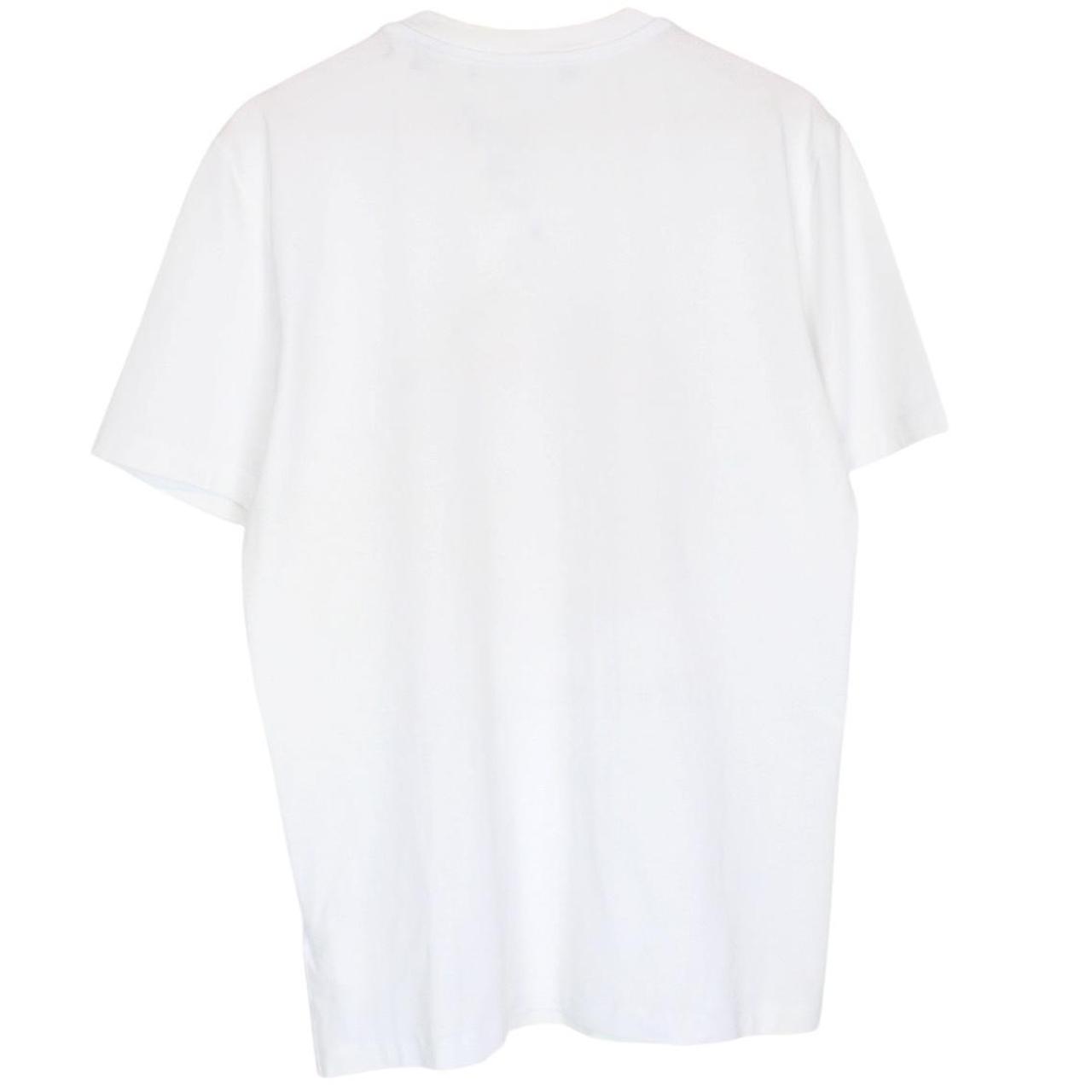 Moschino white pocket t-shirt with digital peace print and faint back stain.