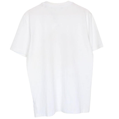 Moschino white pocket t-shirt with digital peace print and faint back stain.