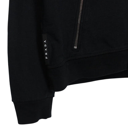 Prada Sport Black Full Zip Cotton Hoodie with Nylon Hood