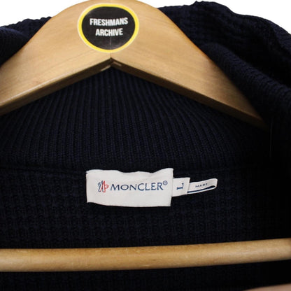 Moncler Navy Blue Wool/Nylon Hooded Maglione Tricot Cardigan Jacket