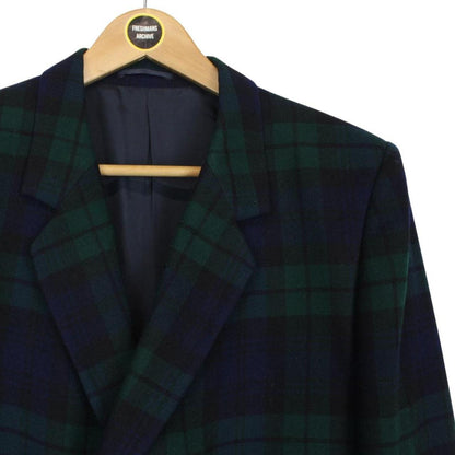 Vintage 90s Burberry Green and Navy Blue Tartan Check Wool Blazer Jacket