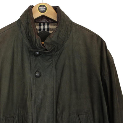 Vintage 90s Burberry Khaki Green Nova Check Lined Quilted Suede Leather Jacket