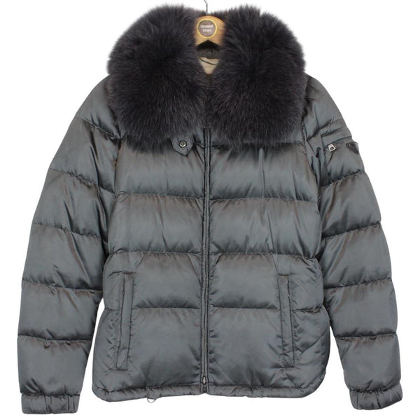 Prada Silver Resin Coated Nylon Fox Fur Collar Down Jacket