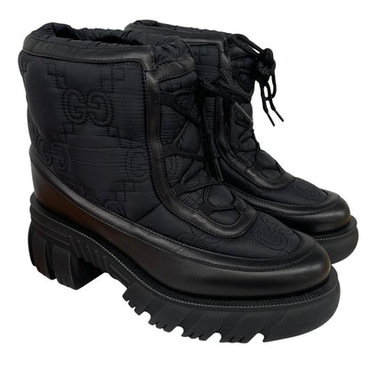 Gucci GG Monogram Navy Blue and Black Leather Quilted Ankle Boots