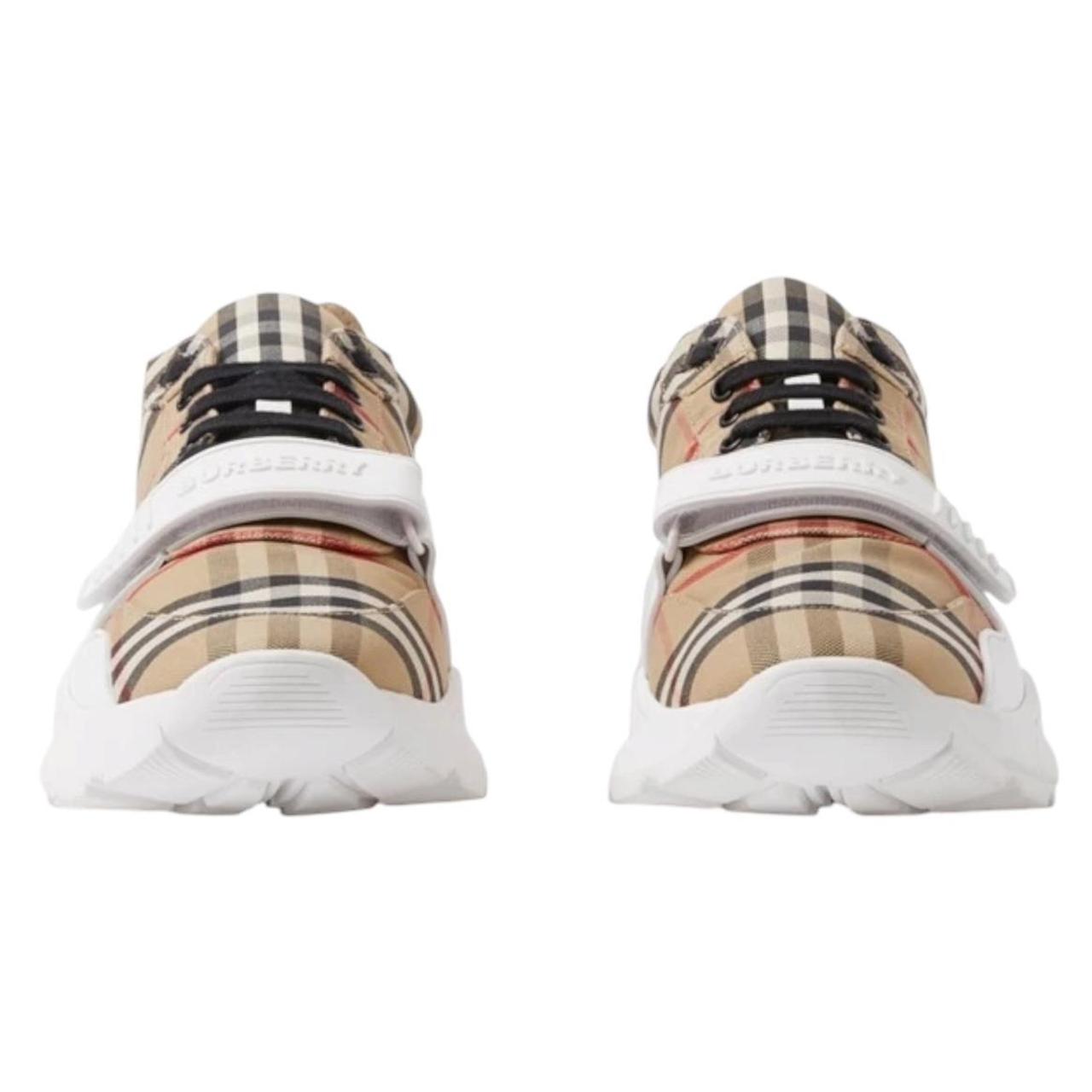 Burberry Regis Beige and White Nova Check Cotton Trainers