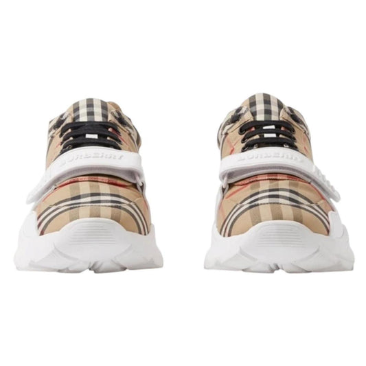 Burberry Regis Beige and White Nova Check Cotton Trainers