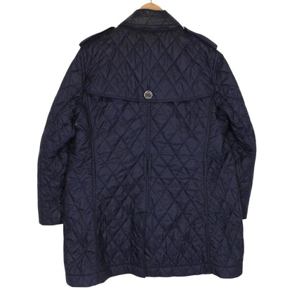 Burberry Brit Navy Blue Nova Check Lined Diamond Quilted Coat