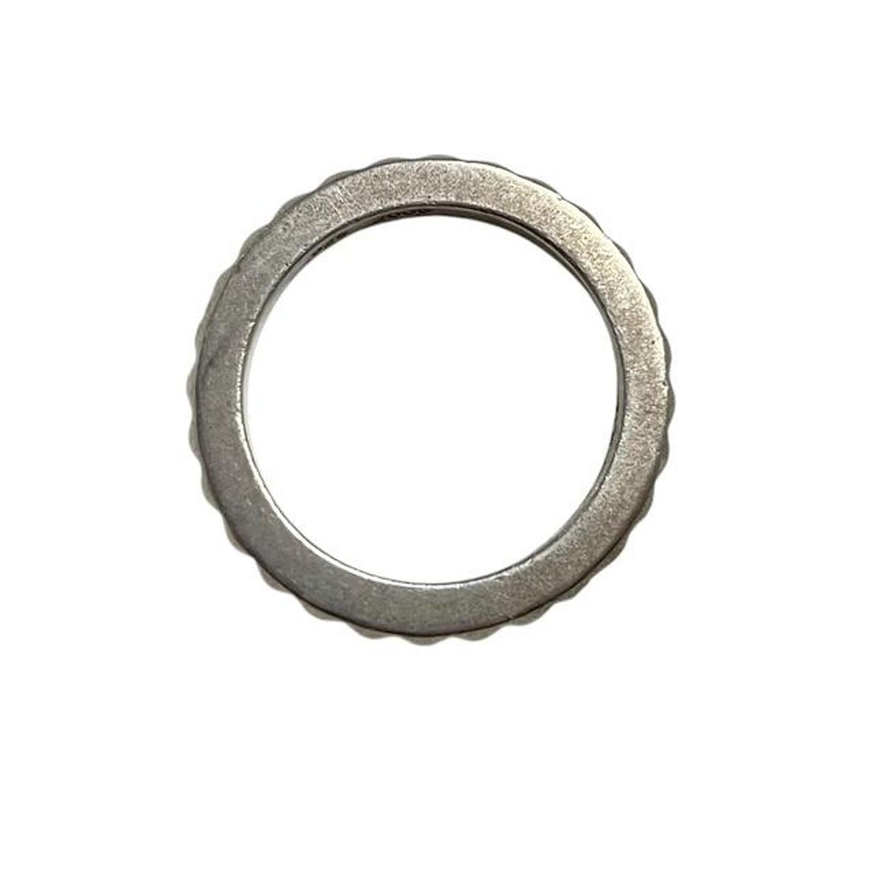 Chrome Hearts silver 3mm cross ring with engraved logo and minor scratches.