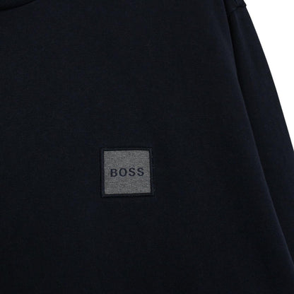 Hugo Boss navy blue long sleeve cotton t-shirt with logo patch on chest.