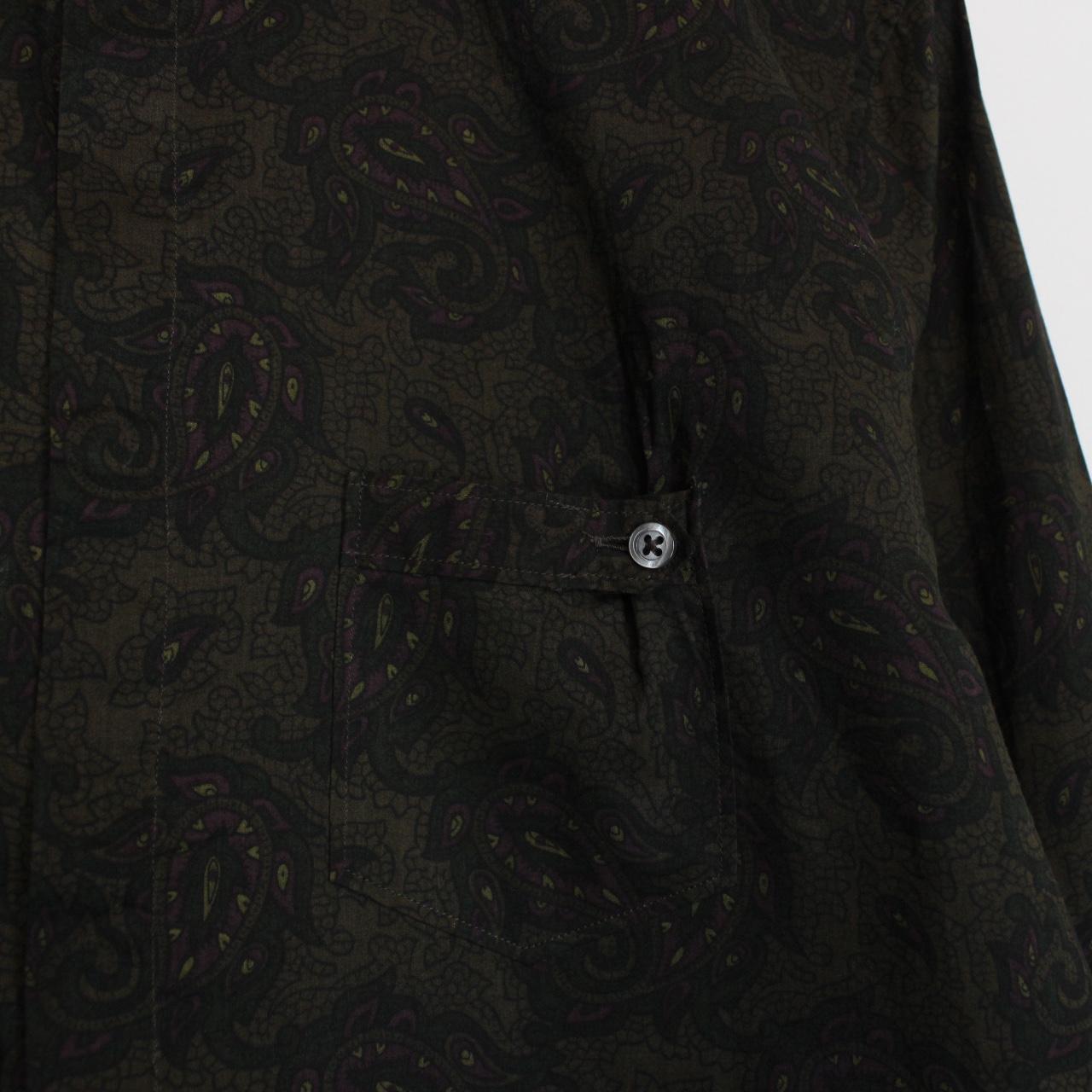 Paul Smith khaki green long sleeve shirt with paisley print and cotton material.
