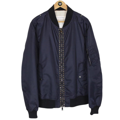 Valentino Navy Blue Rockstud Full Zip Nylon Bomber Jacket