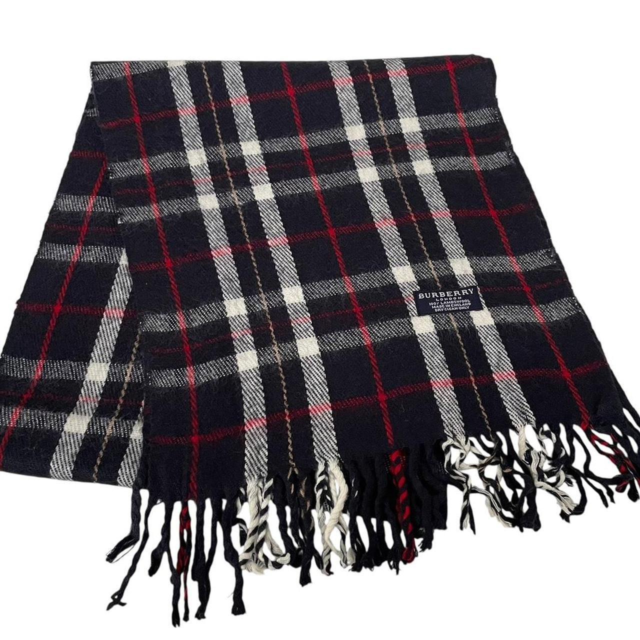 Vintage 90s Burberry Navy Blue Check Lambswool Scarf