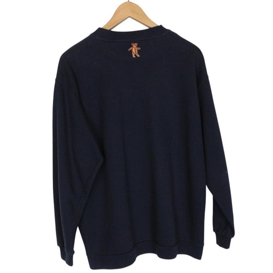 Vintage Burberry Embroidered Bear Print Navy Blue Cotton Sweatshirt