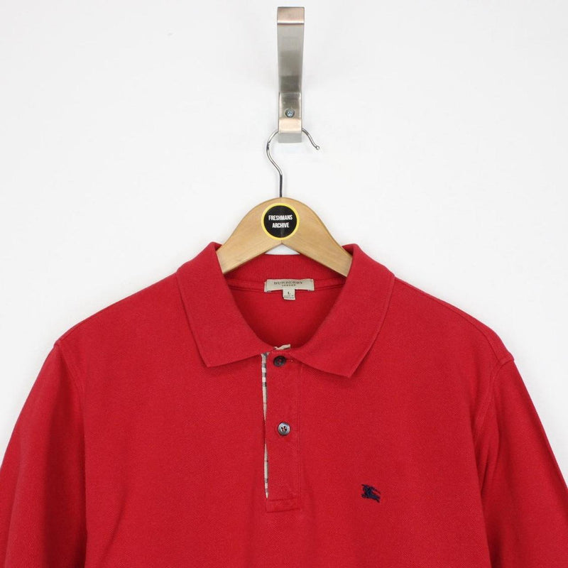 Burberry London Red Nova Check Detail Short Sleeve Cotton Polo Shirt