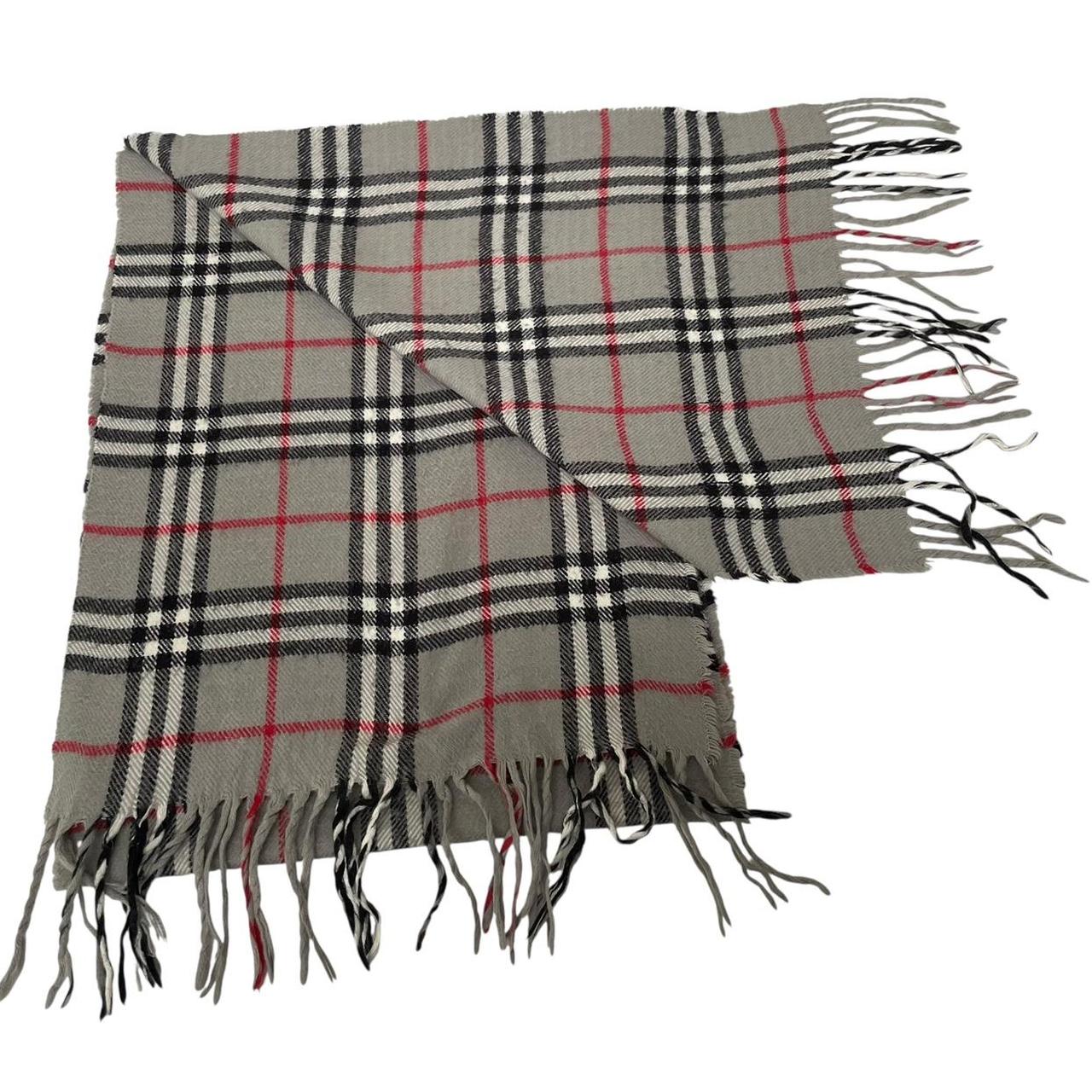 Vintage 90s Burberry Grey Nova Check Lambswool Scarf