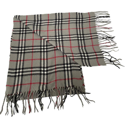 Vintage 90s Burberry Grey Nova Check Lambswool Scarf