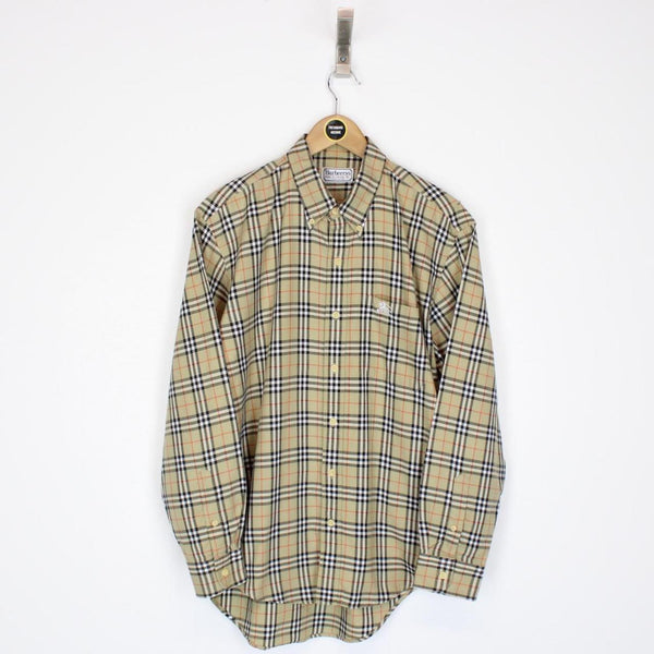 Vintage 90s Burberry Beige Nova Check Long Sleeve Cotton Shirt
