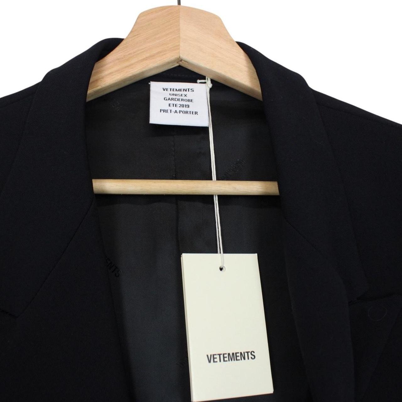 Vetements SS19 Navy Blue Unisex Open Sleeve Double Breasted Wool Blend Blazer Jacket