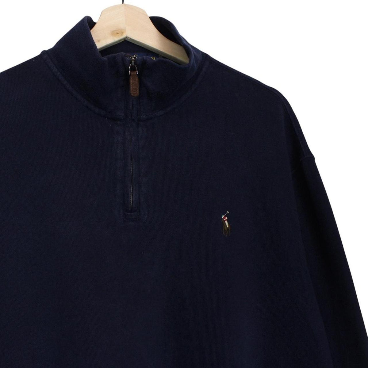 Polo Ralph Lauren navy blue cotton 1/4 zip sweatshirt with embroidered logo.
