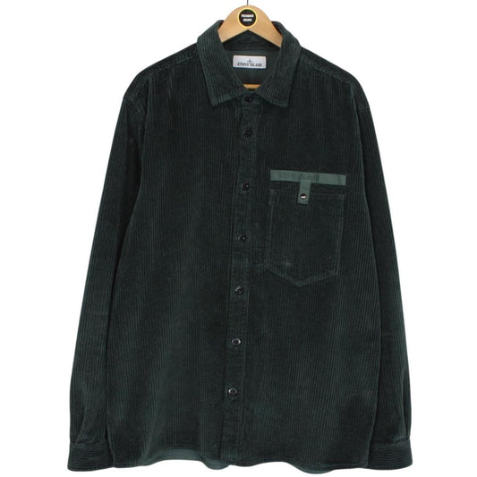 Stone Island AW 2022 Dark Green Long Sleeve Spellout Corduroy Shirt