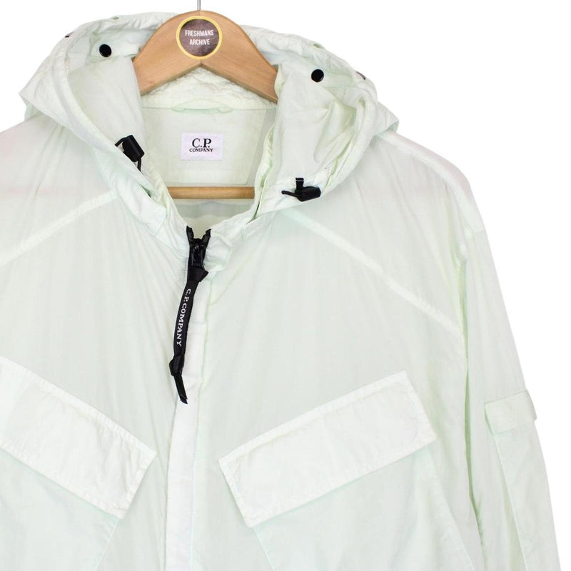 CP Company Pale Green Full Zip Chrome Nylon Garment Dyed Goggle Jacket