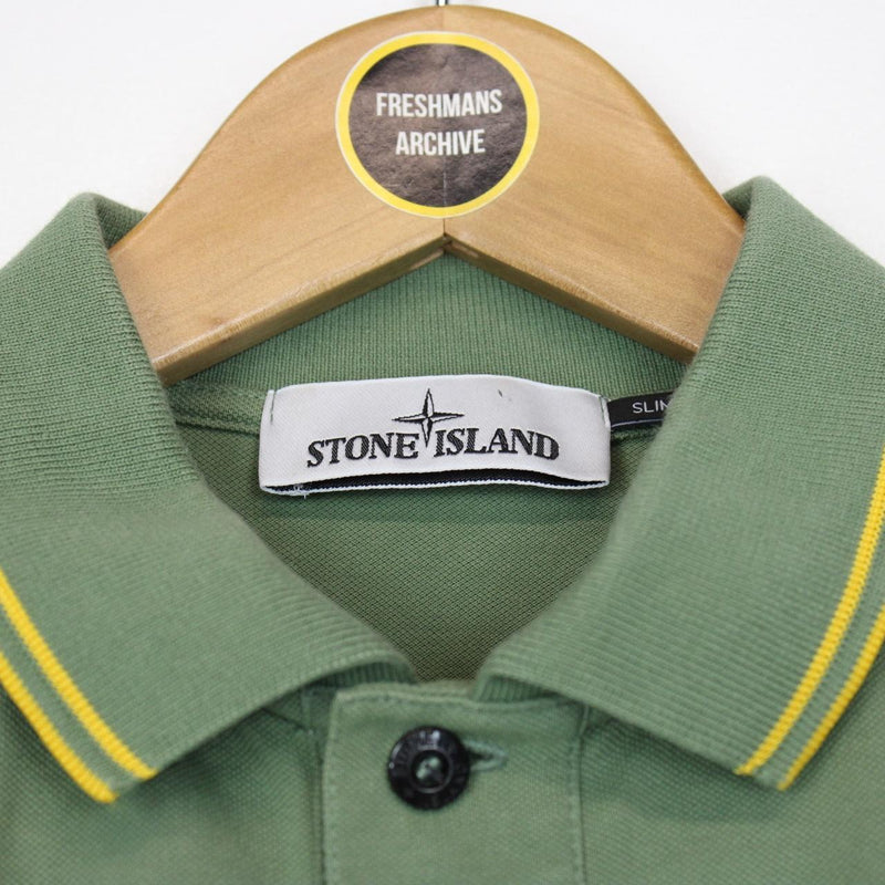Stone Island Green and Yellow Short Sleeve Compass Polo Shirt