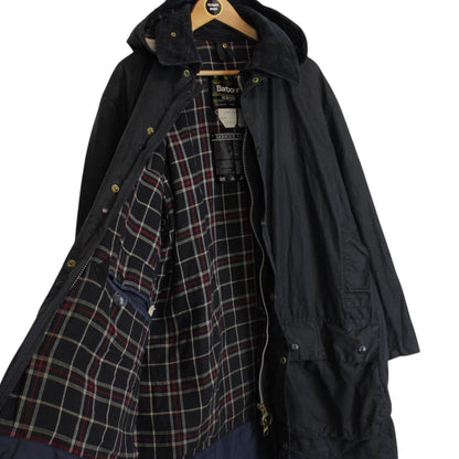 Vintage 90s Barbour Border Black Wax Jacket with Hood