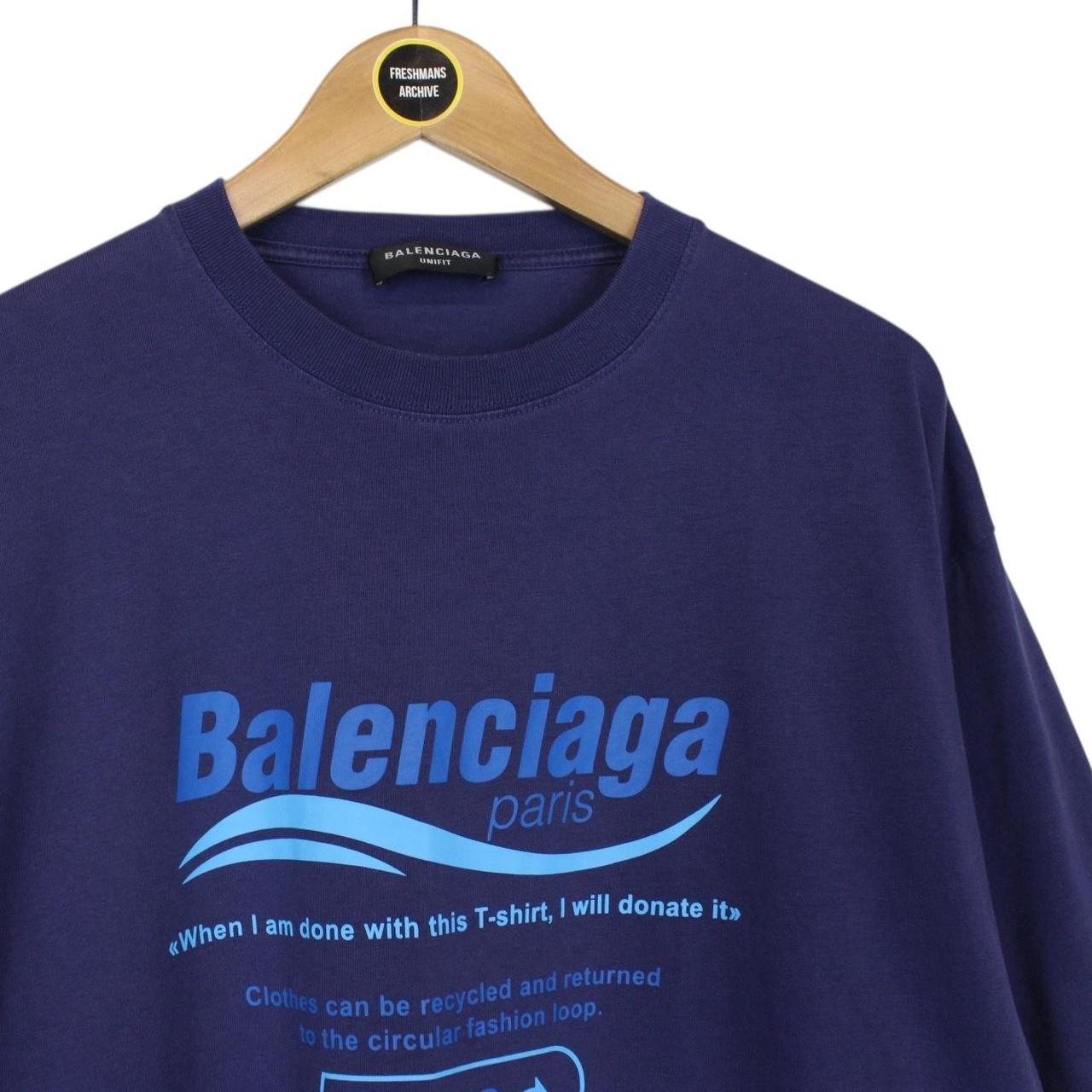 Balenciaga Blue Recycle Logo Print Short Sleeve Cotton T-Shirt