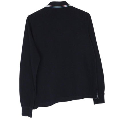 Stone Island black long sleeve polo shirt with embroidered compass logo, slim fit.
