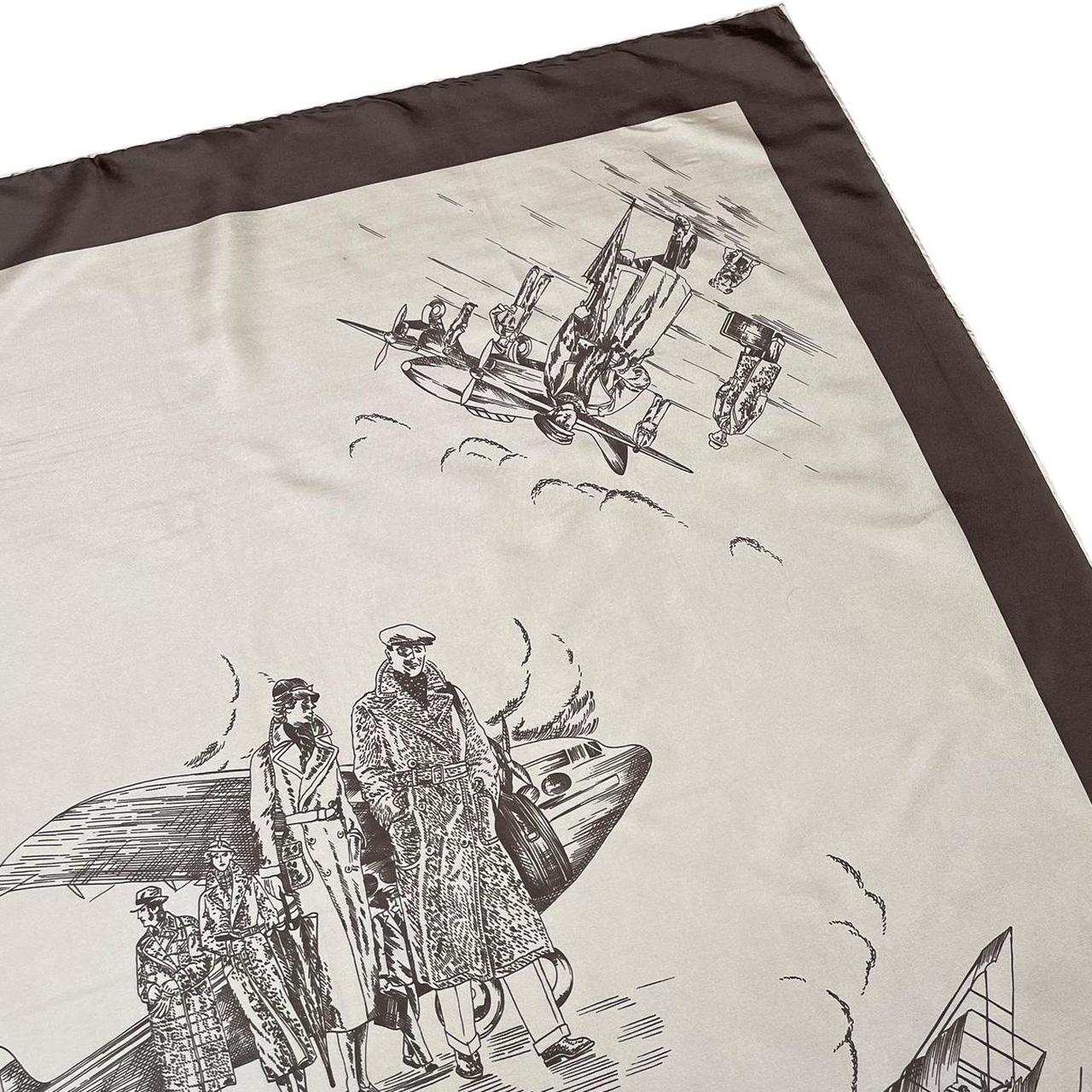 Vintage Burberry Beige and Brown Aviation Print Silk Scarf