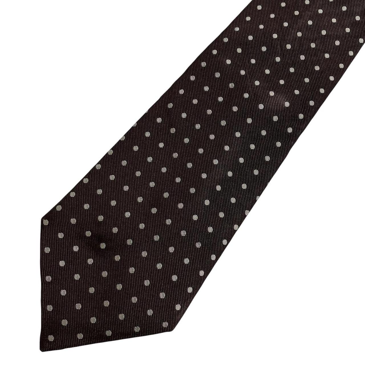 Polo Ralph Lauren beige and brown polka dot silk tie with classic logo detail.