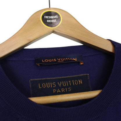 Louis Vuitton LV Logo Print Navy Blue and White Short Sleeve Cotton Knit T-Shirt