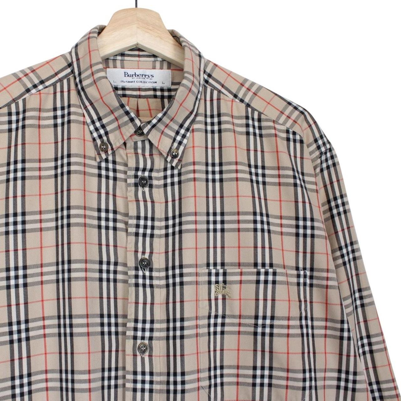 Vintage 90s Burberry Beige Nova Check Long Sleeve Cotton Shirt