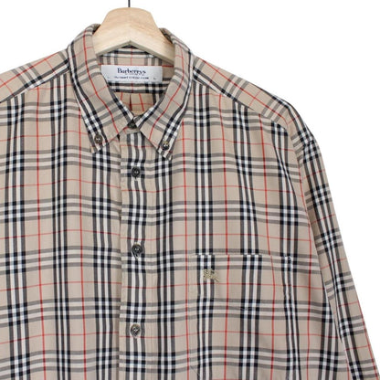 Vintage 90s Burberry Beige Nova Check Long Sleeve Cotton Shirt