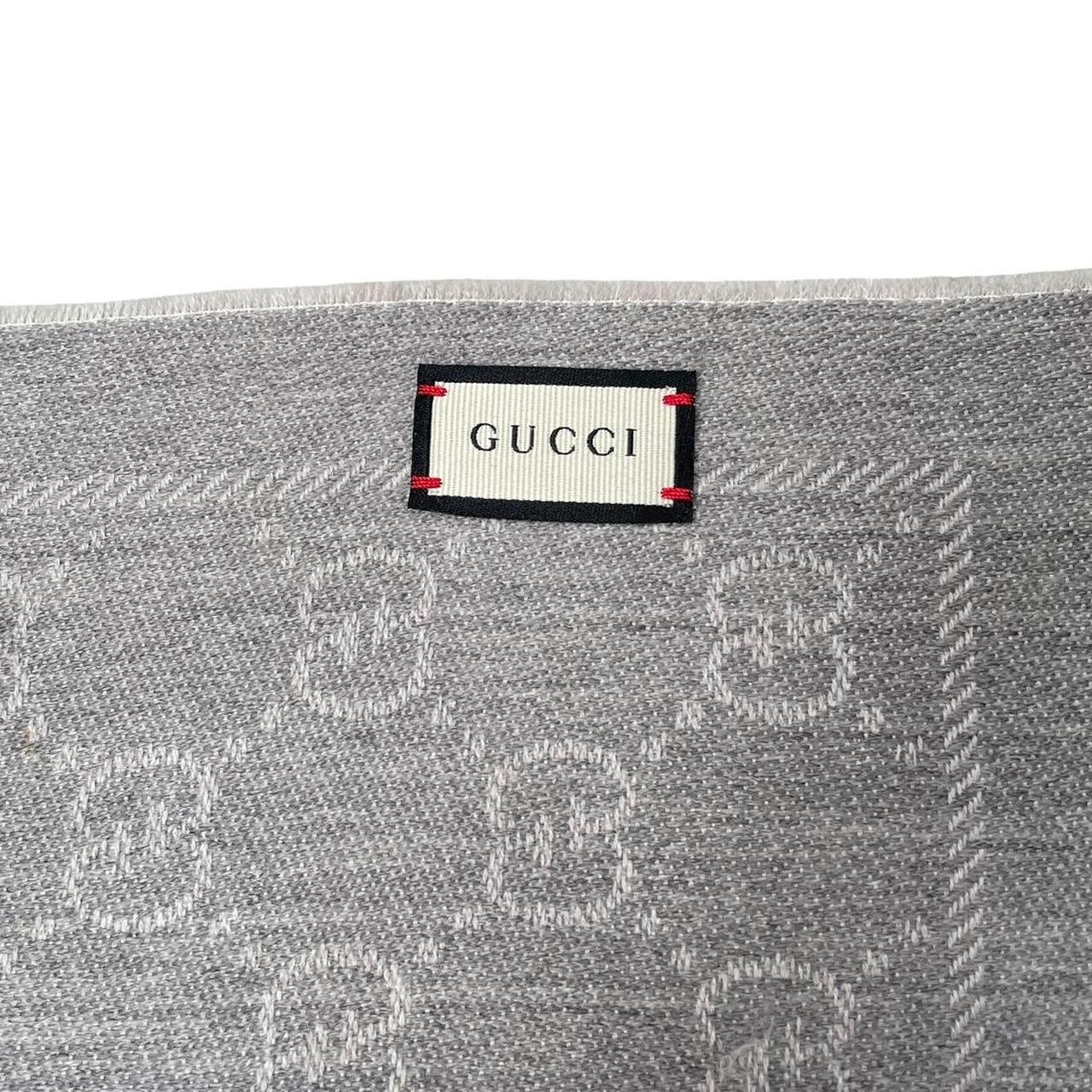Gucci Grey GG Monogram Frayed Wool Scarf