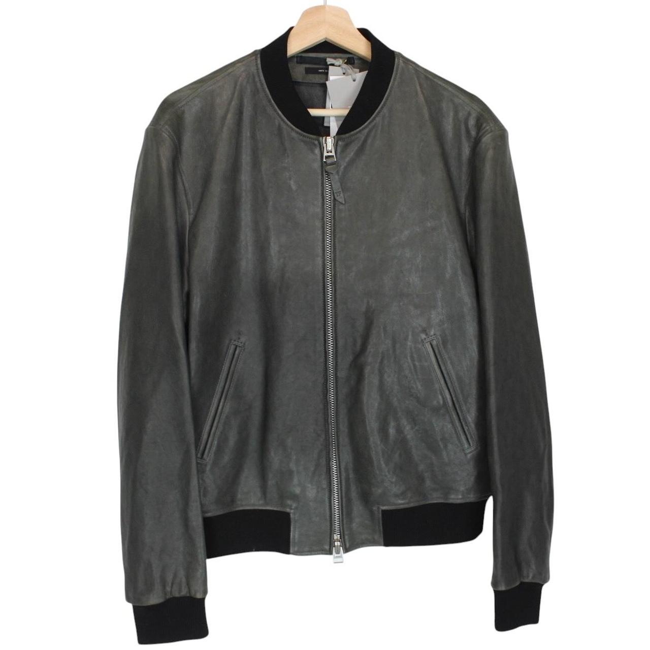 TOM FORD grey bomber jacket full zip lambskin leather with original tags and hardware.