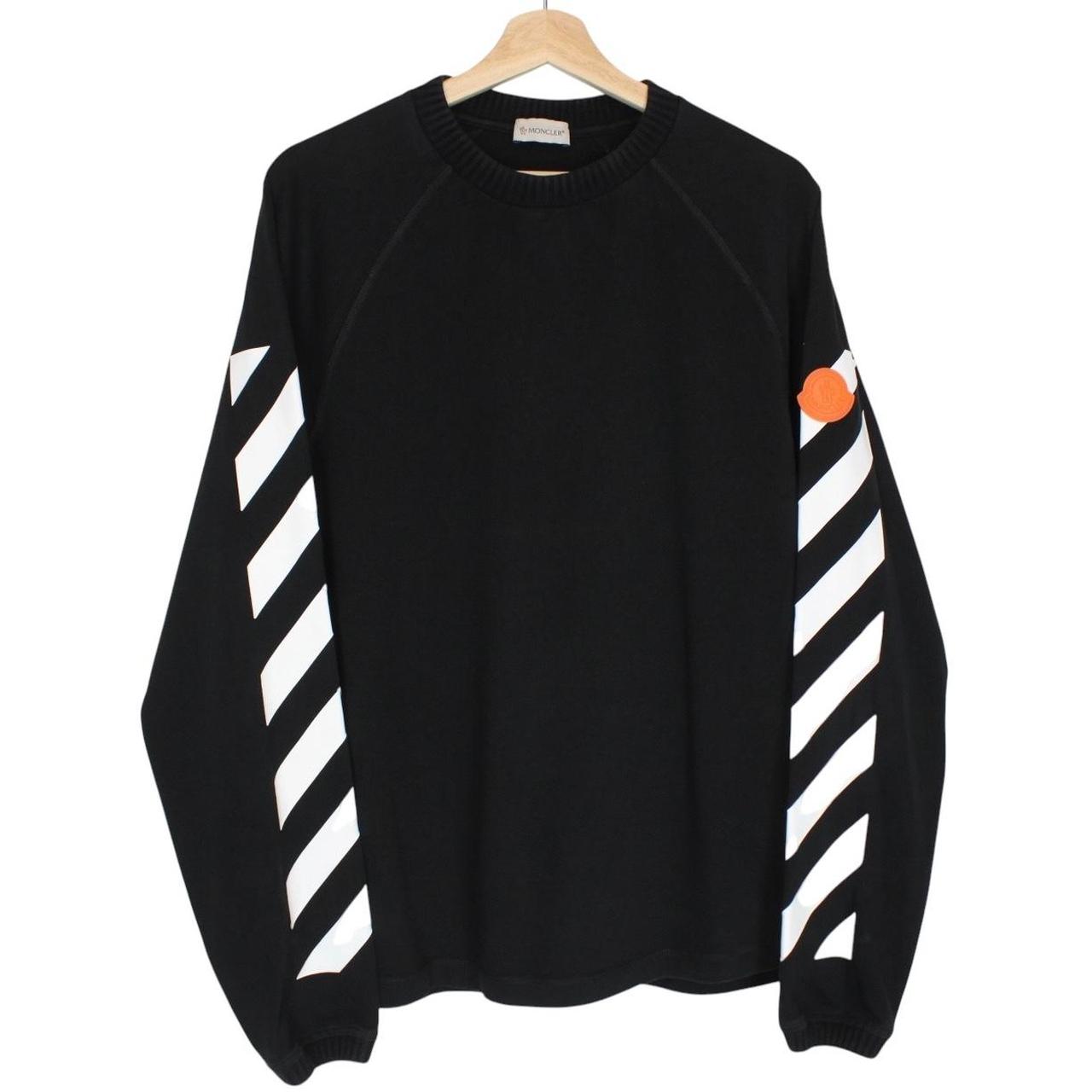 Moncler black and white cotton sweatshirt featuring logo print and good condition.