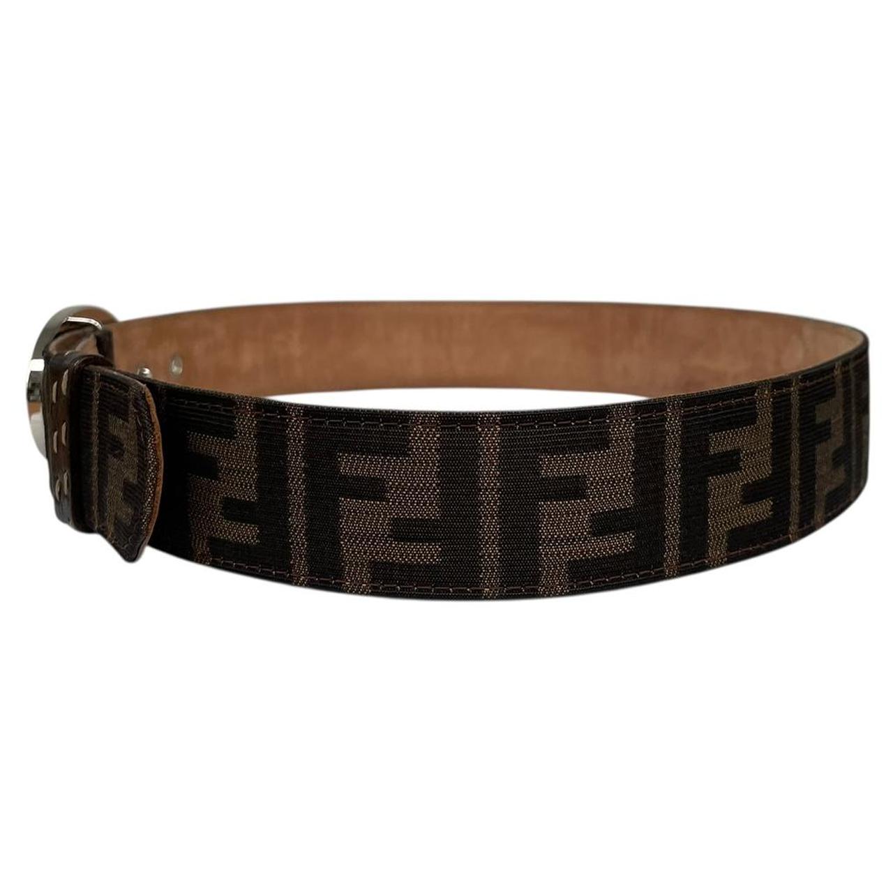 Fendi Brown and Black Zucca Monogram Canvas/Leather Belt