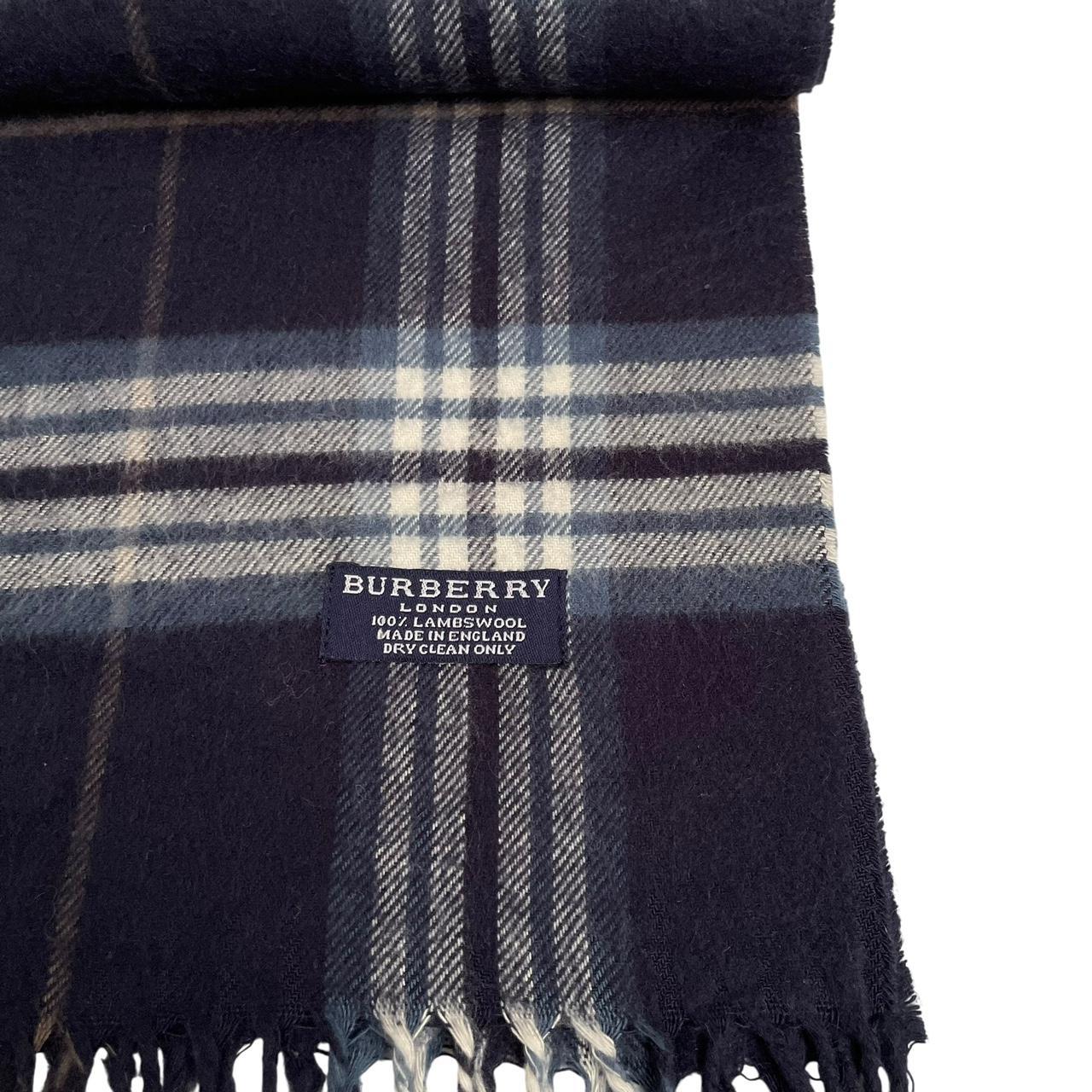 Vintage 90s Burberry Navy Blue Check Lambswool Scarf