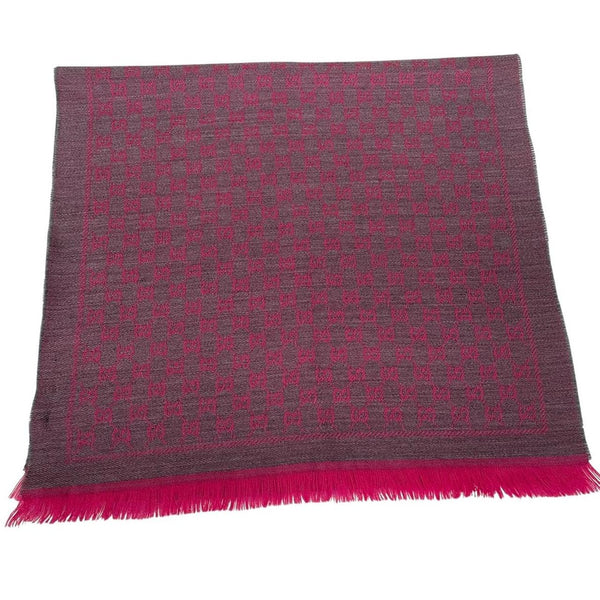 Gucci Grey and Pink GG Monogram Frayed Wool Scarf