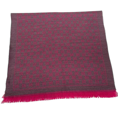 Gucci Grey and Pink GG Monogram Frayed Wool Scarf