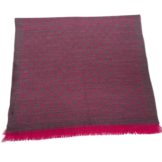 Gucci Grey and Pink GG Monogram Frayed Wool Scarf