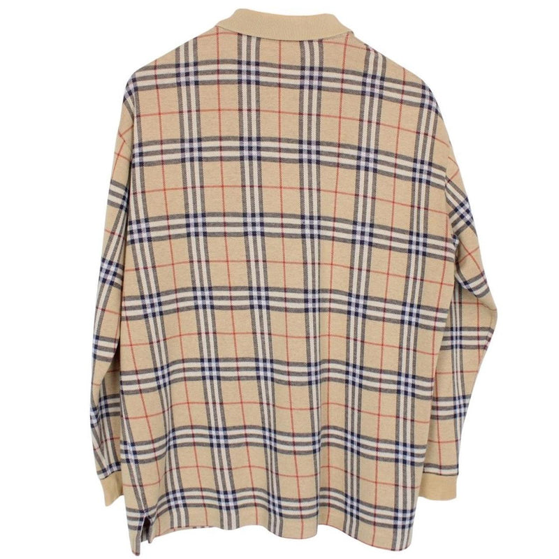 Vintage 90s Burberry Tan Brown Nova Check Long Sleeve Cotton Polo Shirt