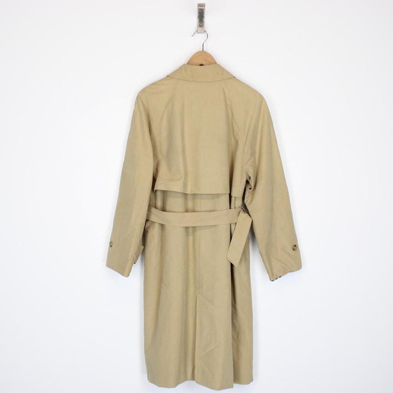 Vintage 80s Burberry Tan Brown Nova Check Single Breasted Belted Trench Coat