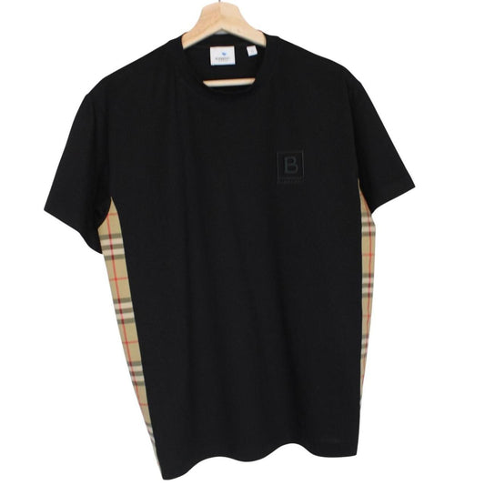 Burberry beige and black short sleeve t-shirt with Nova Check pattern and logo.